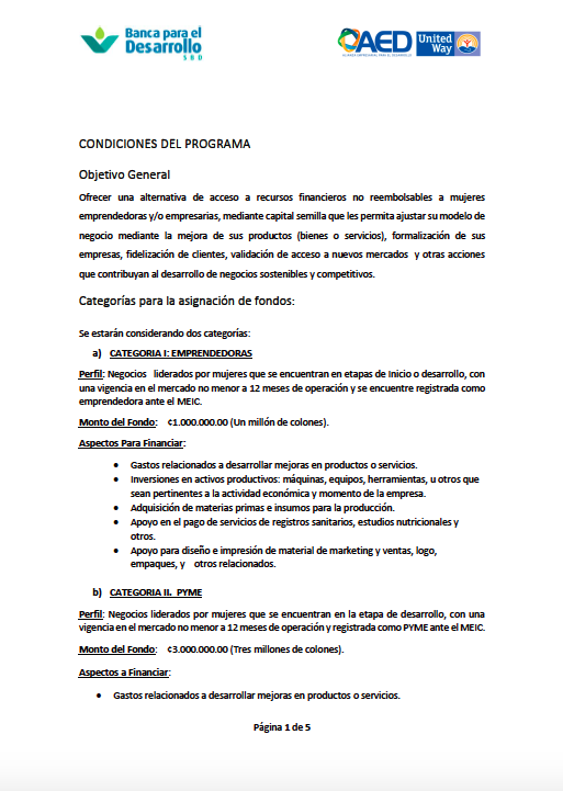 Condiciones - Programa Mujeres Crecen