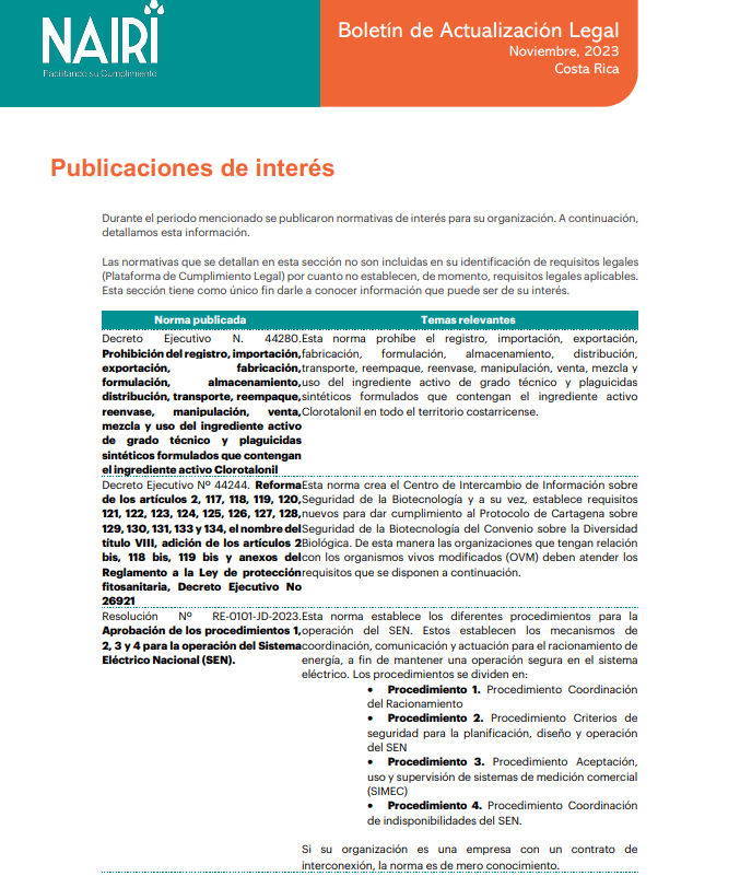 Portada del Reporte de Actualización Legal en RS y Sostenibilidad – Noviembre 2023