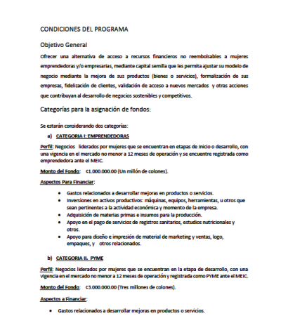 Condiciones - Programa Mujeres Crecen