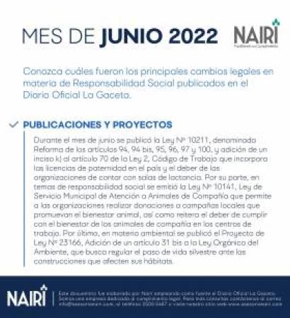 Reporte de Actualización Legal en RS y Sostenibilidad - Junio 2022